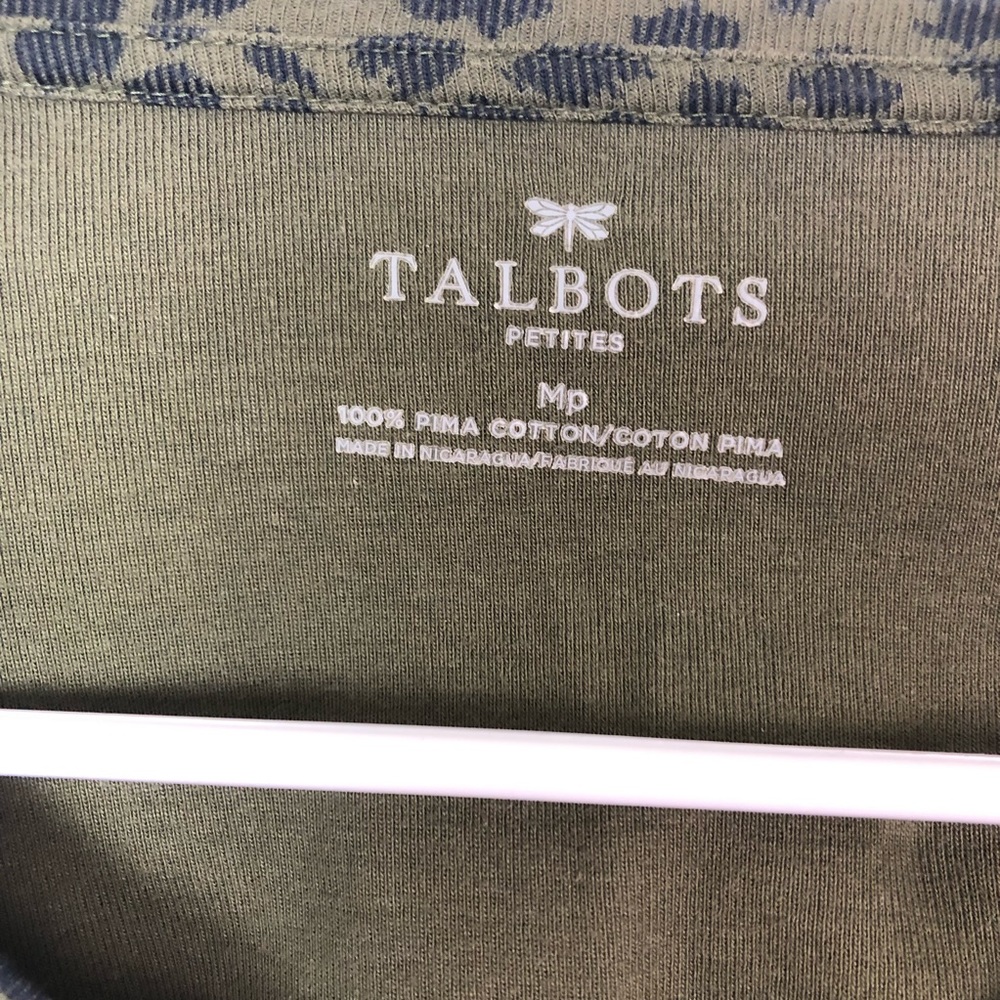 Talbots army green black cheetah long sleeve tee L - Picture 5 of 7